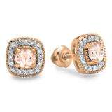 0.70 Carat (ctw) Rose Gold Plated Sterling Silver Round Cut Morganite & White Diamond Ladies Halo Stud Earrings 3/4 CT