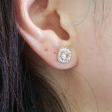 0.70 Carat (ctw) Rose Gold Plated Sterling Silver Round Cut Morganite & White Diamond Ladies Halo Stud Earrings 3/4 CT