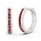 0.18 Carat (ctw) 10K White Gold Small Round Ruby Huggie Hoop Earrings