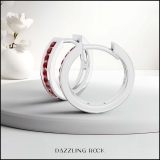 0.18 Carat (ctw) 10K White Gold Small Round Ruby Huggie Hoop Earrings