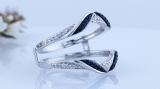 0.30 Carat (ctw) 10K White Gold Round Blue Sapphire & White Diamond Ladies Anniversary Wedding Band Guard Double Ring 1/3 CT