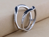0.30 Carat (ctw) 10K White Gold Round Blue Sapphire & White Diamond Ladies Anniversary Wedding Band Guard Double Ring 1/3 CT