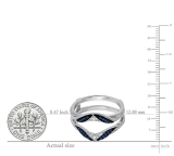 0.30 Carat (ctw) 10K White Gold Round Blue Sapphire & White Diamond Ladies Anniversary Wedding Band Guard Double Ring 1/3 CT