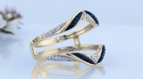 0.30 Carat (ctw) 10K Yellow Gold Round Blue Sapphire & White Diamond Ladies Anniversary Wedding Band Guard Double Ring 1/3 CT