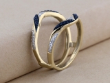 0.30 Carat (ctw) 10K Yellow Gold Round Blue Sapphire & White Diamond Ladies Anniversary Wedding Band Guard Double Ring 1/3 CT