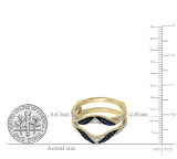 0.30 Carat (ctw) 10K Yellow Gold Round Blue Sapphire & White Diamond Ladies Anniversary Wedding Band Guard Double Ring 1/3 CT