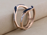 0.30 Carat (ctw) 18K Rose Gold Round Blue Sapphire & White Diamond Ladies Anniversary Wedding Band Guard Double Ring 1/3 CT