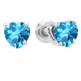 1.00 Carat (ctw) 10K White Gold Heart Shape Natural Blue Topaz Ladies Stud Earrings 1 CT