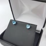1.00 Carat (ctw) 10K White Gold Heart Shape Natural Blue Topaz Ladies Stud Earrings 1 CT