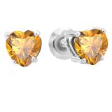 1.00 Carat (ctw) 10K White Gold Heart Shape Natural Citrine Ladies Stud Earrings 1 CT