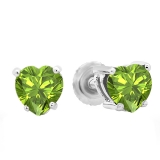 1.00 Carat (ctw) 14K White Gold Heart Shape Natural Peridot Ladies Stud Earrings 1 CT
