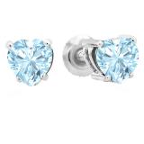 1.00 Carat (ctw) 14K White Gold Heart Shape Natural Aquamarine Ladies Stud Earrings 1 CT