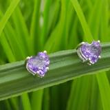 1.00 Carat (ctw) 18K White Gold Heart Shape Natural Amethyst Ladies Stud Earrings 1 CT