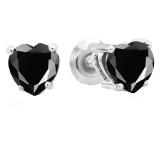 1.00 Carat (ctw) 10K White Gold Heart Shape Natural Black Sapphire Ladies Stud Earrings 1 CT