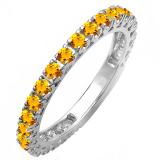0.85 Carat (ctw) 10K White Gold Round Orange Citrine Eternity Sizeable Stackable Ring Anniversary Wedding Band 3/4 CT