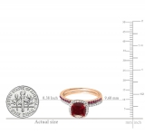 1.75 Carat (ctw) 14K Rose Gold Cushion & Round Cut Ruby & Round Cut White Diamond Ladies Bridal Halo Engagement Ring With Matching Band Set 1 3/4 CT