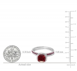 1.75 Carat (ctw) 14K White Gold Cushion & Round Cut Ruby & Round Cut White Diamond Ladies Bridal Halo Engagement Ring With Matching Band Set 1 3/4 CT
