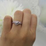 0.23 Carat (ctw) Sterling Silver Round Pink Sapphire & White Diamond Ladies Heart Shaped Bridal Engagement Ring With Matching Band Set 1/4 CT