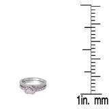0.23 Carat (ctw) Sterling Silver Round Pink Sapphire & White Diamond Ladies Heart Shaped Bridal Engagement Ring With Matching Band Set 1/4 CT