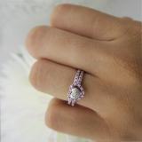 0.23 Carat (ctw) Sterling Silver Round Pink Sapphire & White Diamond Ladies Heart Shaped Bridal Engagement Ring With Matching Band Set 1/4 CT