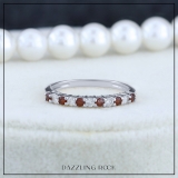 0.33 Carat (ctw) 14K White Gold Round Garnet & White Diamond Anniversary Stackable Wedding Band 1/3 CT