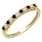 0.33 Carat (ctw) 14K Yellow Gold Round Garnet & White Diamond Anniversary Stackable Wedding Band 1/3 CT
