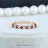 0.33 Carat (ctw) 14K Yellow Gold Round Garnet & White Diamond Anniversary Stackable Wedding Band 1/3 CT