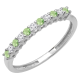 0.33 Carat (ctw) 18K White Gold Round Peridot & White Diamond Anniversary Stackable Wedding Band 1/3 CT