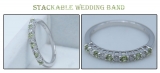 0.33 Carat (ctw) 18K White Gold Round Peridot & White Diamond Anniversary Stackable Wedding Band 1/3 CT