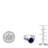 5.80 Carat (ctw) 14K White Gold Round & baguette Blue & White Cubic Zirconia CZ Classic Solitaire with Accents Bridal Engagement Ring