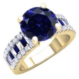 5.80 Carat (ctw) 14K Yellow Gold Round & baguette Blue & White Cubic Zirconia CZ Classic Solitaire with Accents Bridal Engagement Ring