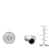 5.80 Carat (ctw) 14K Yellow Gold Round & baguette Blue & White Cubic Zirconia CZ Classic Solitaire with Accents Bridal Engagement Ring