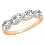 0.28 Carat (ctw) 10K Rose Gold Round Aquamarine & White Diamond Ladies Bridal Stackable Anniversary Wedding Band Swirl Ring 1/4 CT