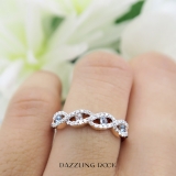 0.28 Carat (ctw) 10K Rose Gold Round Aquamarine & White Diamond Ladies Bridal Stackable Anniversary Wedding Band Swirl Ring 1/4 CT