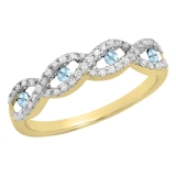 0.28 Carat (ctw) 14K Yellow Gold Round Aquamarine & White Diamond Ladies Bridal Stackable Anniversary Wedding Band Swirl Ring 1/4 CT