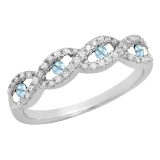 0.28 Carat (ctw) 18K White Gold Round Aquamarine & White Diamond Ladies Bridal Stackable Anniversary Wedding Band Swirl Ring 1/4 CT