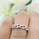 0.28 Carat (ctw) 18K White Gold Round Aquamarine & White Diamond Ladies Bridal Stackable Anniversary Wedding Band Swirl Ring 1/4 CT