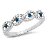 0.28 Carat (ctw) 18K White Gold Round Blue & White Diamond Ladies Bridal Stackable Anniversary Wedding Band Swirl Ring 1/4 CT