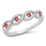 0.28 Carat (ctw) 18K Yellow Gold Round Ruby & White Diamond Ladies Bridal Stackable Anniversary Wedding Band Swirl Ring 1/4 CT