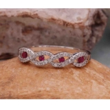 0.28 Carat (ctw) 18K Yellow Gold Round Ruby & White Diamond Ladies Bridal Stackable Anniversary Wedding Band Swirl Ring 1/4 CT
