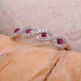 0.28 Carat (ctw) 18K Yellow Gold Round Ruby & White Diamond Ladies Bridal Stackable Anniversary Wedding Band Swirl Ring 1/4 CT