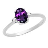0.75 Carat (ctw) 10K White Gold Oval Cut Amethyst & Round White Diamond Ladies Bridal Promise Engagement Ring 3/4 CT