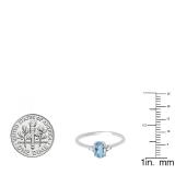 0.75 Carat (ctw) 10K White Gold Oval Cut Aquamarine & Round White Diamond Ladies Bridal Promise Engagement Ring 3/4 CT