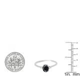 0.75 Carat (ctw) 10K White Gold Oval Cut Black & Round White Diamond Ladies Bridal Promise Engagement Ring 3/4 CT