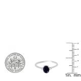 0.75 Carat (ctw) 10K White Gold Oval Cut Blue Sapphire & Round White Diamond Ladies Bridal Promise Engagement Ring 3/4 CT