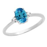 0.75 Carat (ctw) 10K White Gold Oval Cut Blue Topaz & Round White Diamond Ladies Bridal Promise Engagement Ring 3/4 CT