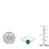 0.75 Carat (ctw) 10K White Gold Oval Cut Emerald & Round White Diamond Ladies Bridal Promise Engagement Ring 3/4 CT
