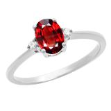 0.75 Carat (ctw) 10K White Gold Oval Cut Garnet & Round White Diamond Ladies Bridal Promise Engagement Ring 3/4 CT