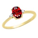 0.75 Carat (ctw) 10K Yellow Gold Oval Cut Garnet & Round White Diamond Ladies Bridal Promise Engagement Ring 3/4 CT