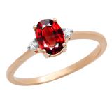 0.75 Carat (ctw) 18K Rose Gold Oval Cut Garnet & Round White Diamond Ladies Bridal Promise Engagement Ring 3/4 CT